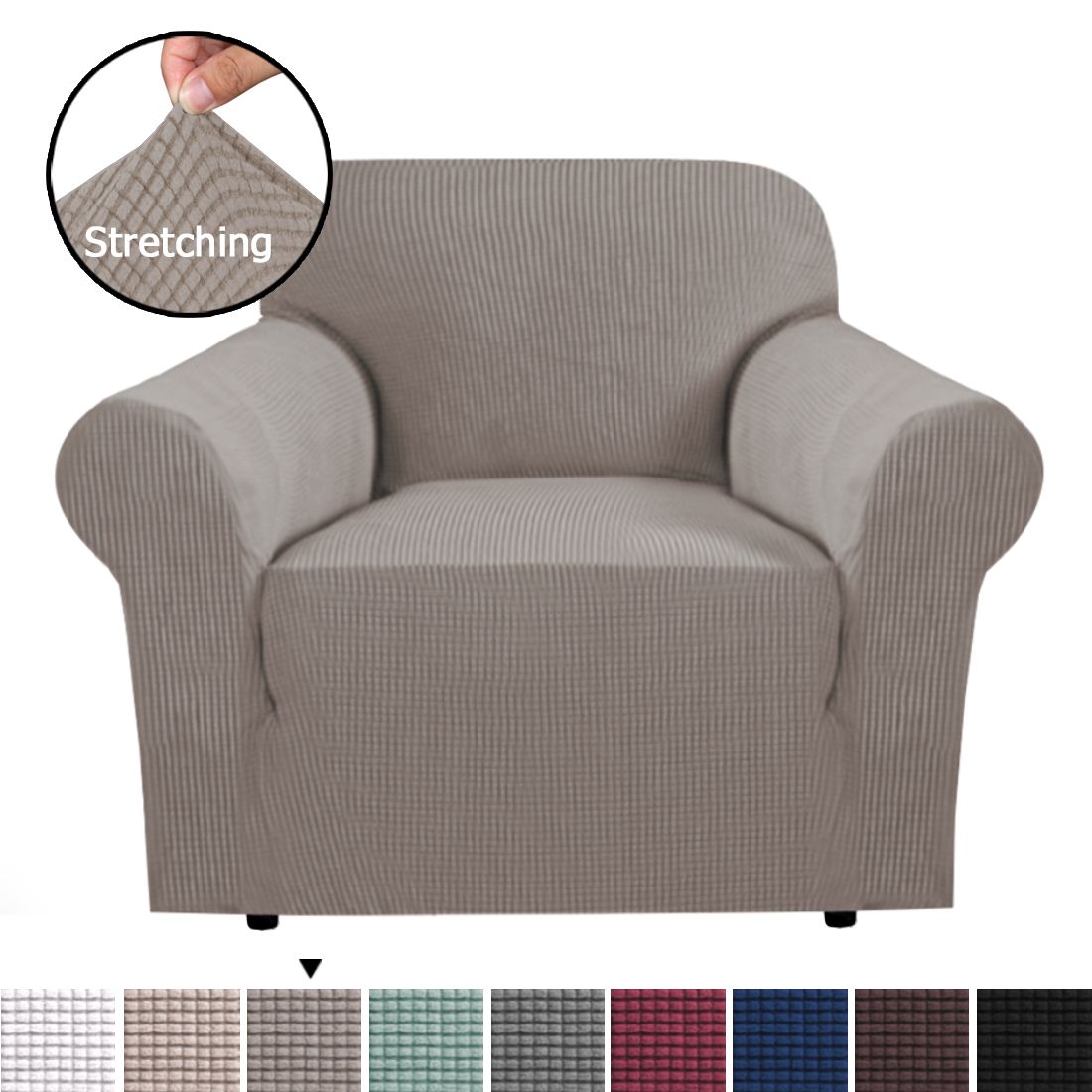 H.VERSAILTEX 1Piece Jacquard Spandex Armchair Stretch Slipcover, Taupe