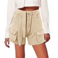 thumbnail image 1 of Pantalones cortos casuales de verano para mujer: con cinturón, 4 bolsillos, ajuste holgado, pantalones cortos ligeros de mezcla de algodón para el uso diario., 1 of 5