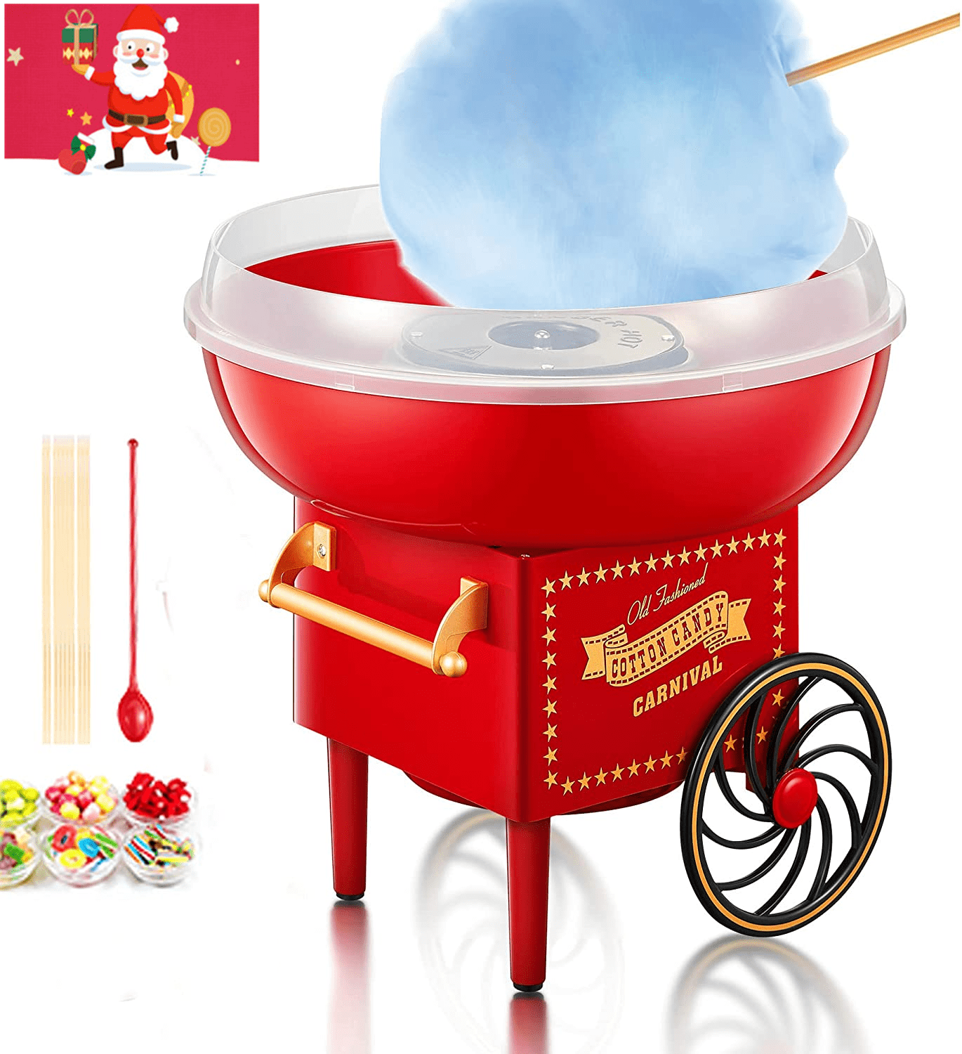 10 Sticks Party Gift for Children and Adult Fairground Style Cotton Candy Electric Cotton Candy Maker 500W Candyfloss Machine Maker with Non-Stick Plates 