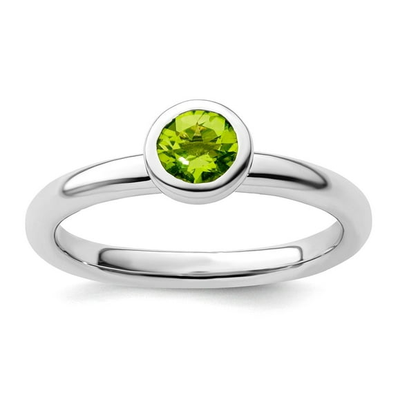 925 Sterling Silver Bezel Polished Stackable Low 5mm Round Peridot Ring Size 8 Stackable Ring for Women