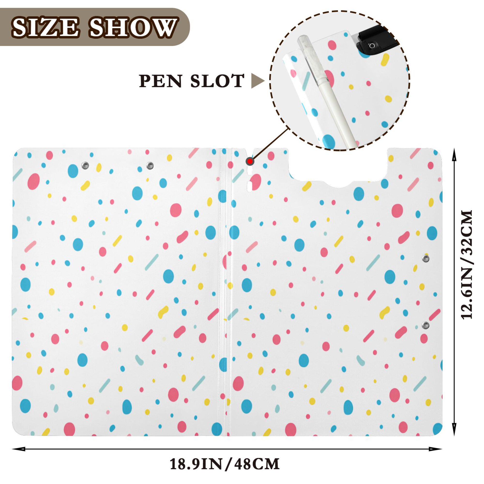 FORMRS A4 Clipboard Folder with Pen Holder Horizontal Foldable School Office Binder, White Retro Pattern