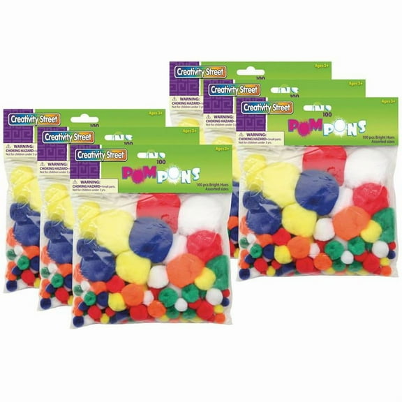 Creativity Street Pom Pons, Bright Hues, Assorted Sizes, 600 Pieces