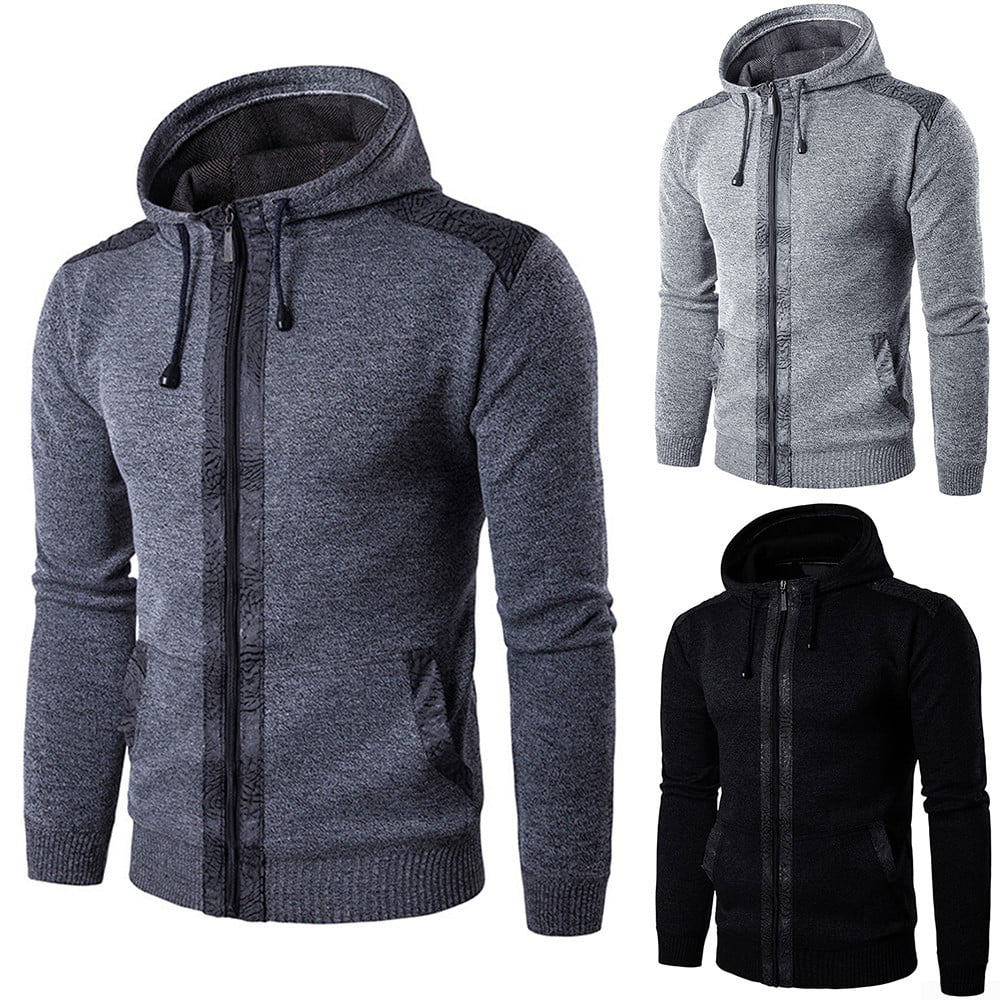 Sport Men's Warm  Knit Sweatshirt Coat Jacket Outwear Winter Sweater Colorblock