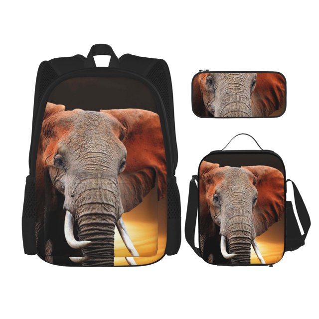 Balery Elephant Sunset in Kenya Mochila escolar 3 en 1 para niños: mochila resistente con lonchera térmica y estuche para lápices. Mochila escolar para niños y niñas.
