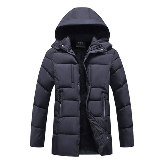 Winter Coats for Men Long Puffer Jacket Quilted Insulated Hooded Windproof Warm Parka Outerwear for Cold Weather Casual Commute,Dark Blue,XL