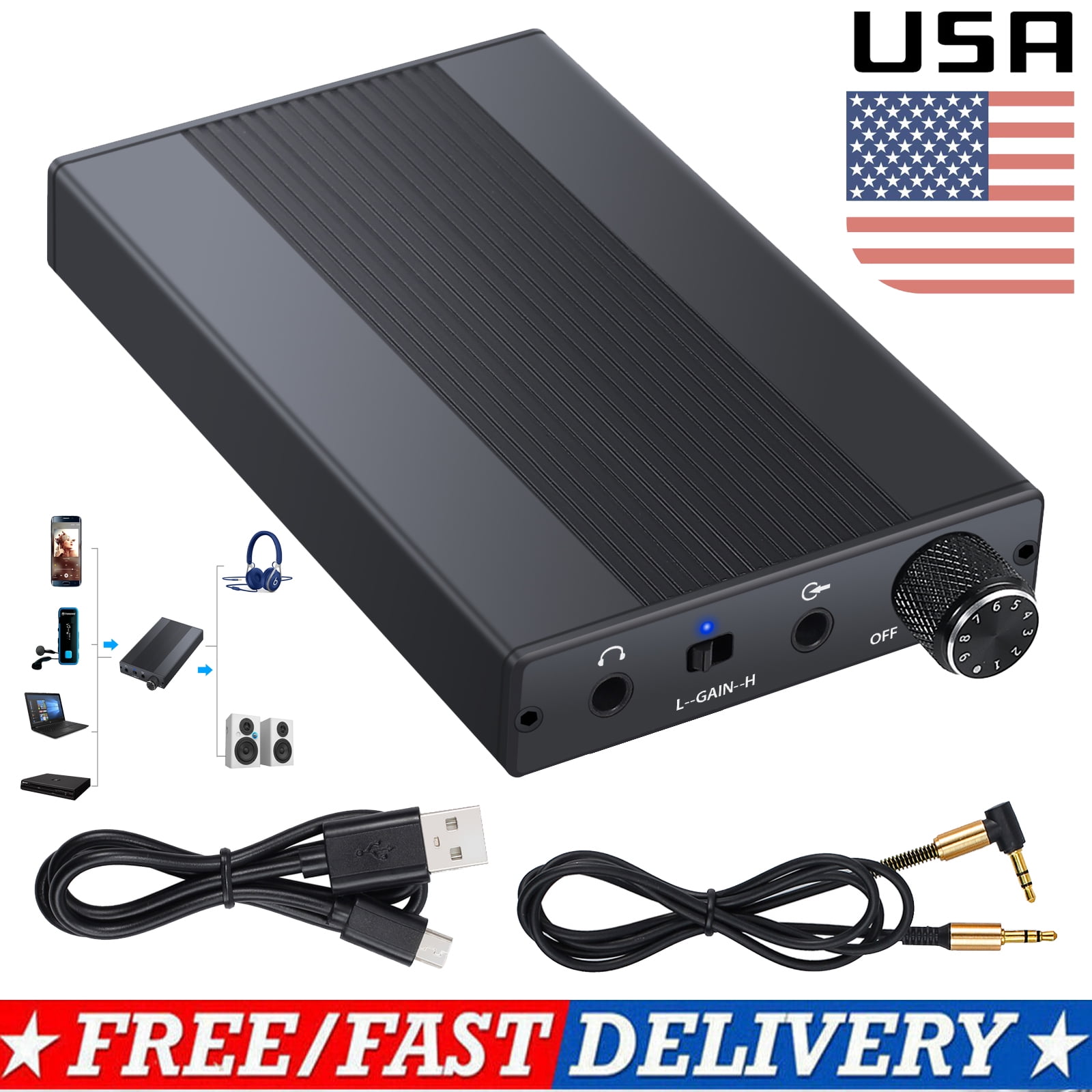 ESYNIC Headphone Amplifier Portable Amp 3.5mm Audio Rechargeble HiFi