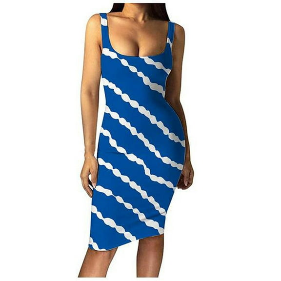 IROINNID Women's Sleeveless Prints Sheath Dress Fashion Cold Shoulder Skinny Tank Long Dress Square Neck Short Dress