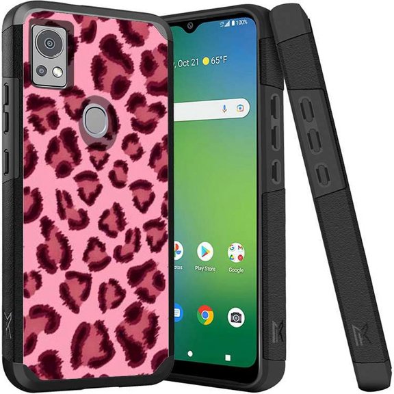 ANJ  Shockproof Dual Layer Slim Hard Case   Tempered Glass Cover Compatible with Icon 5, AT&T Motivate 4 - Pink Leopard
