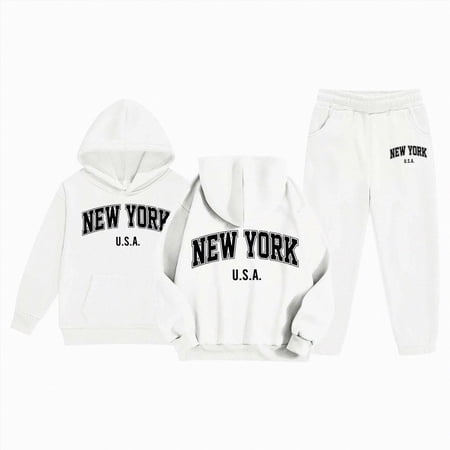 Toddler Outfits Set for Girls Children Long Sleeve Hooded Sweatshirt Jogger Set 3-13T Children Fall Winter Clothes Hoodie Sets 4-5 Years White