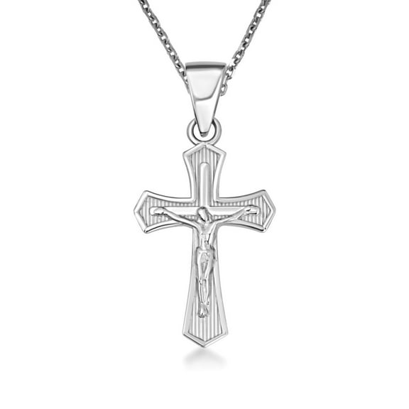 Sterling Silver Cross Crucifix Faith Pendant Necklace, 16"