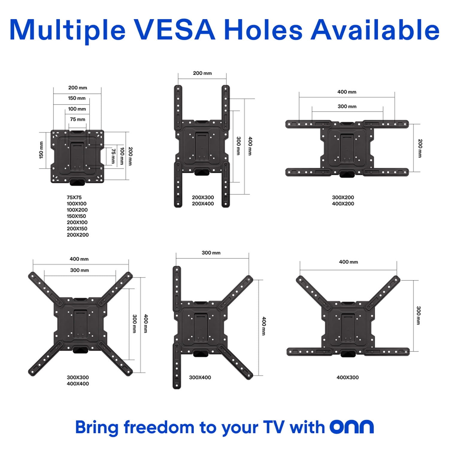 onn Full Motion TV Wall Mount for 19" to 50" TVs, UL Listed, swivel ±45°, up to +5/-15°Tilting