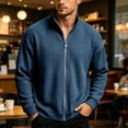 thumbnail image 5 of Men Vertical Rib Knit Jackets Liweisiy Full Zip Stand Collar Oversized Long Sleeve Coat Casual Cardigan Coat Navy 4XL, 5 of 8