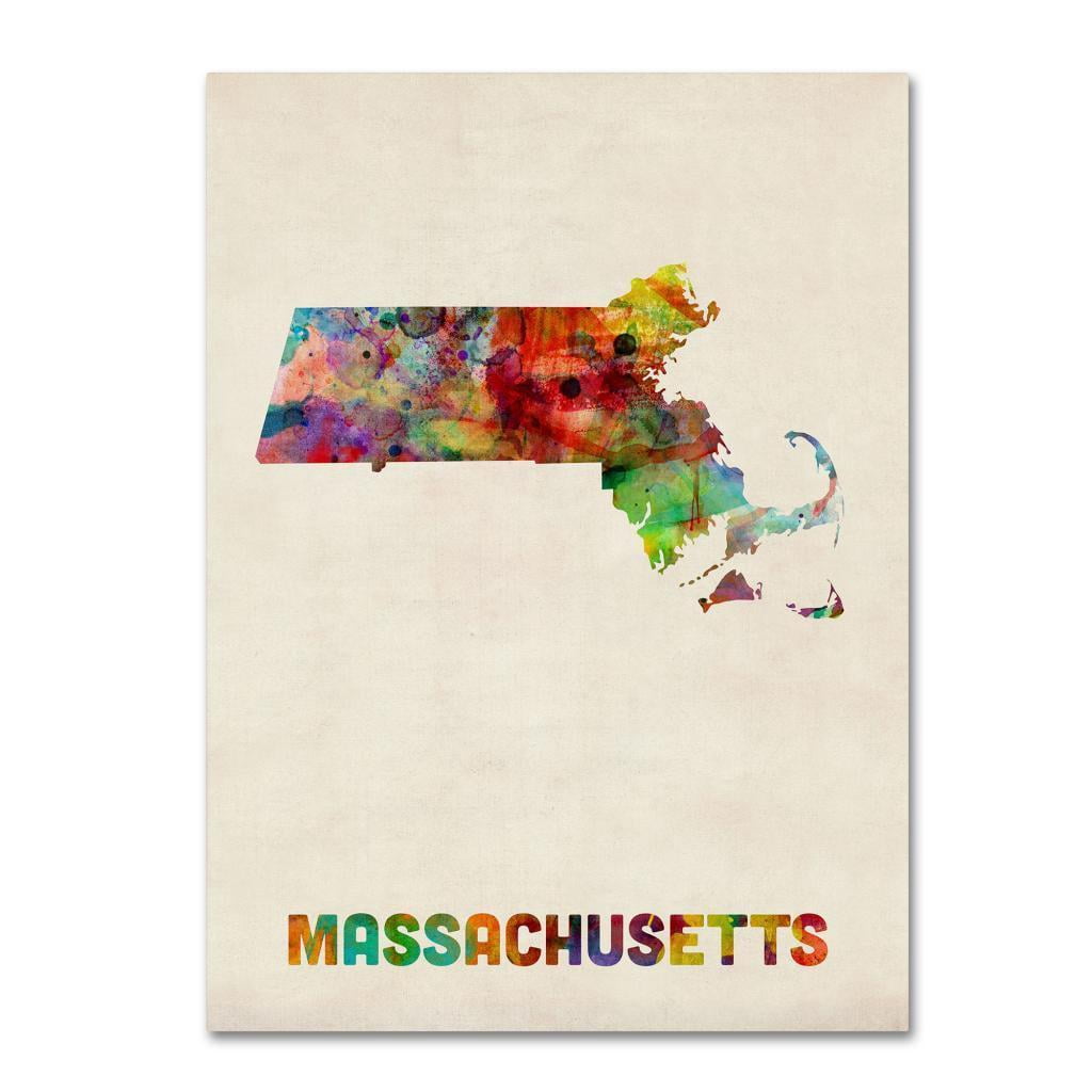 Trademark Fine Art "Massachusetts Map" Canvas Wall Art by Michael Tompsett