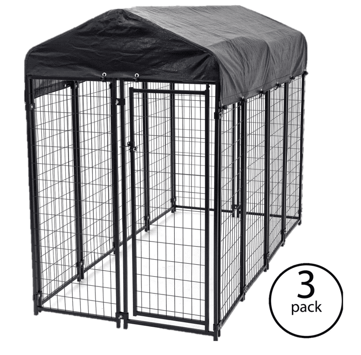Lucky Dog SingleDoor Outdoor Welded Wire Pet Kennel with Cover, Black, 8'L x 4'W x 6'H, 3 Pack