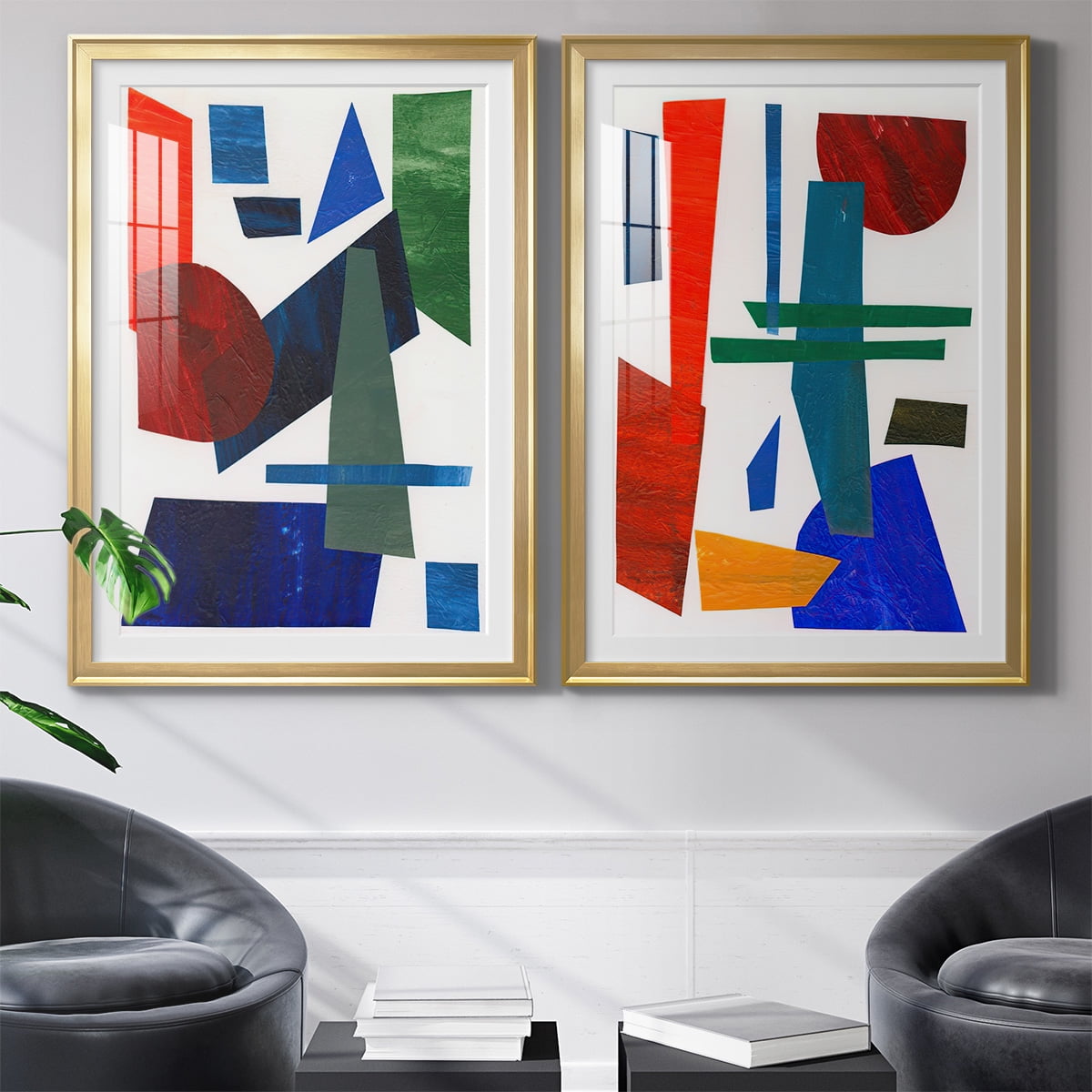 Wexford Home Colorful Shapes III Premium Framed Print, 18.5" x 24.5" - Ready to Hang, Gold (Set of 2)