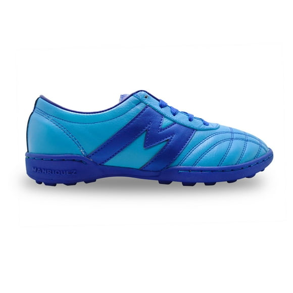 Manriquez Botines de fútbol piel niño tachones turf césped artificial azul