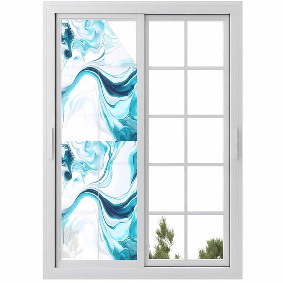 Abstract Water Ripple Window Privacy Film Blue Gradient Modern Ocean Decorative Glass Window Film UV Blocking Static Cling Non-Adhesive Sticker Covering for Home Door 17.7 x 78.7 inches