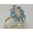 thumbnail image 2 of LBG British Made Classic Solid 18k White Gold Natural Opal & Blue Topaz Womens Anniversary Ring - 33 size options - Size 5.25, 2 of 6