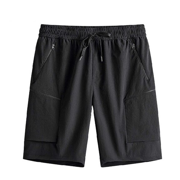 Men's Quick Dry Cargo Shorts, Elastic Drawstring Waist with Multiple Zipper Pockets, Lightweight Casual Hiking Shorts for Men Stretchy Breathable Black M