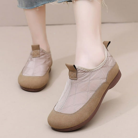 SYMOID Warm Fleece Lined Slip on Shoes for Women - Beige, Comfortable Flexible Sole Quilted Upper, Us Size 5.5-9 (Eur 36-42) Casual Daily Winter Footwear,Size 39