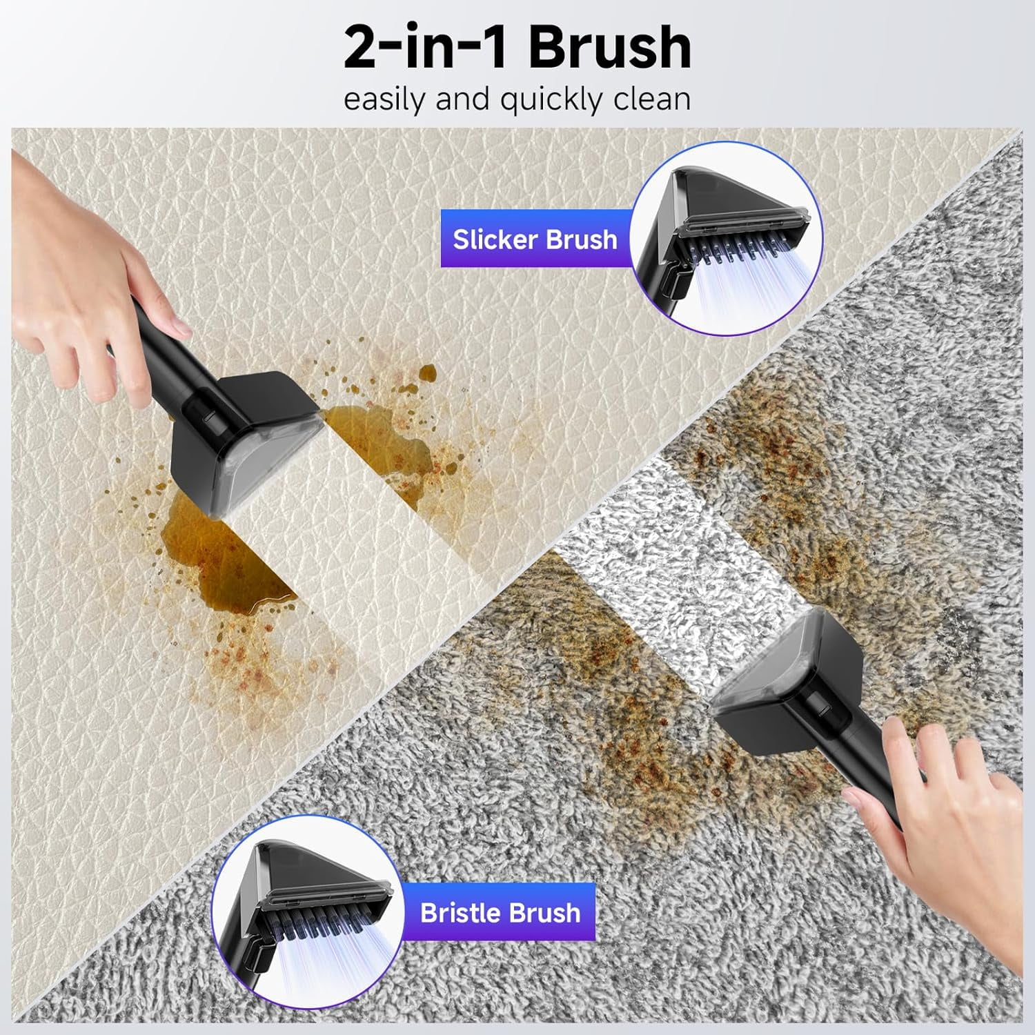 Portable Carpet Cleaner - 18KPa Turbo Suction, Dual Brush Heads, White