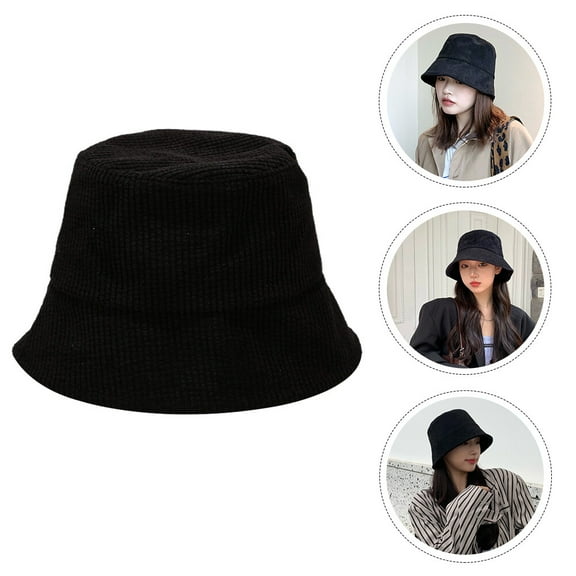 Supvox Adult Bucket Hat Women Black Corduroy 1Set Warmth Fashion Sun Hat Outdoor Activities