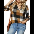 thumbnail image 3 of Blusas de Trabajo Básicas Informales para Mujer, con Cuello en V, Estampado A Cuadros, Puños y Larga. Amarillo 5XL, 3 of 7