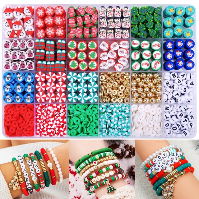 Halloween Polymer Clay Bead Craft Kit - 1480 Pcs DIY Jewelry Making Set with 10mm/6mm Clay Beads, Transparent Letter Beads & 5m Elastic String, 24-Grid Storage Box for Necklace, Bracelet, Keychain &
