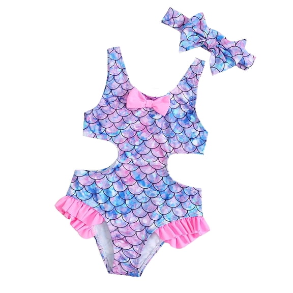 Kids Girls Swimsuit Cartton Cute Girl's Mermaid Ruffle Fashion Sleeveless Bathing Suit Swimwear Swimsuits