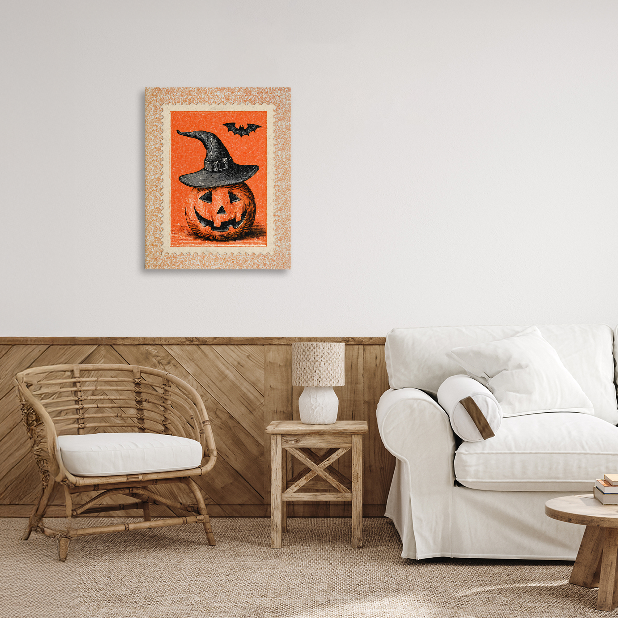 Vintage Jack-o-Lantern Stamp Canvas Wall Art, design by Arlington Prints
