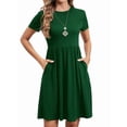 thumbnail image 3 of Women'S Short Sleeve Summer Dress Pleated Loose Swing Knee Length Dresses with Pockets Green M, 3 of 9