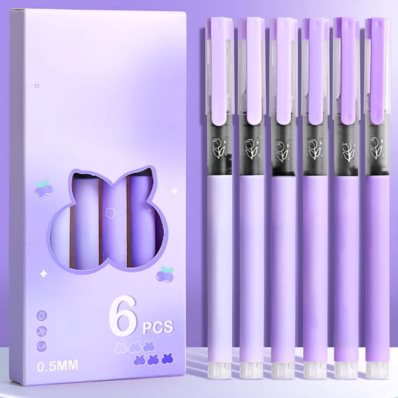 CCOCC Straight Liquid Ballpoint Pen,Fine Point(0.5Mm),High Capacity Black Water Pen,6-Count Pack,Cute Exam Fast Drying Pens for Office Supplies (Purple)