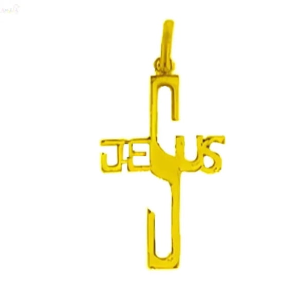 18k Solid Yellow Gold Jesus Cross