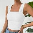 thumbnail image 2 of WBQ Women's Wide Strap Square Neck Crop Tank Tops Ribbed Texture Sleeveless Slim Fit Cami Shirts Backless Going Out Tops S-2XL, 2 of 6