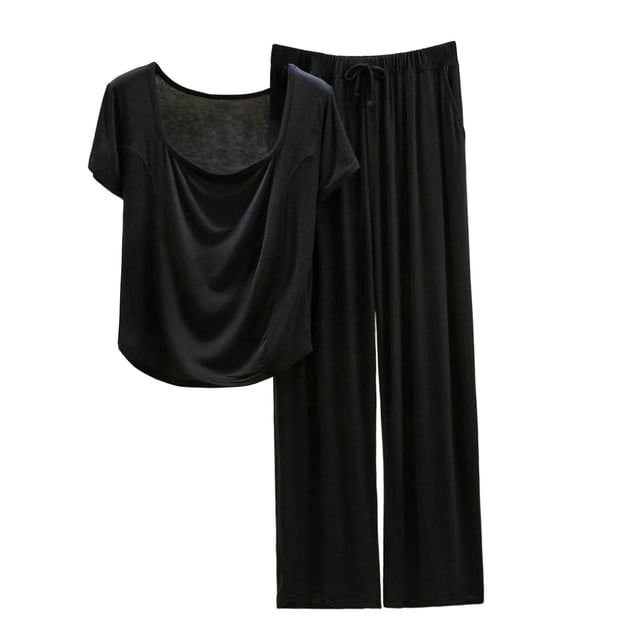 RXMEKW Ensemble de Pyjama pour Femmes, Ensemble de Détente 2 Pcs en Mélange de Lin avec Col Rond et Coupe Ample pour Vêtements de Maison et Décontractés