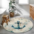 thumbnail image 3 of Round Rugs 3.3Ft, Teal Anchors Coastal Round Area Rug Washable Indoor Throw Carpet, Vintage Summer Beach Nautical Soft Non Slip Circle Rug for Laundry Room Patio Home Decor Aesthetic, 3 of 8