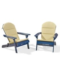Ocean Outdoor Acacia Wood Folding Adirondack Chairs with Cushions, Set of 2, Navy Blue and Khaki