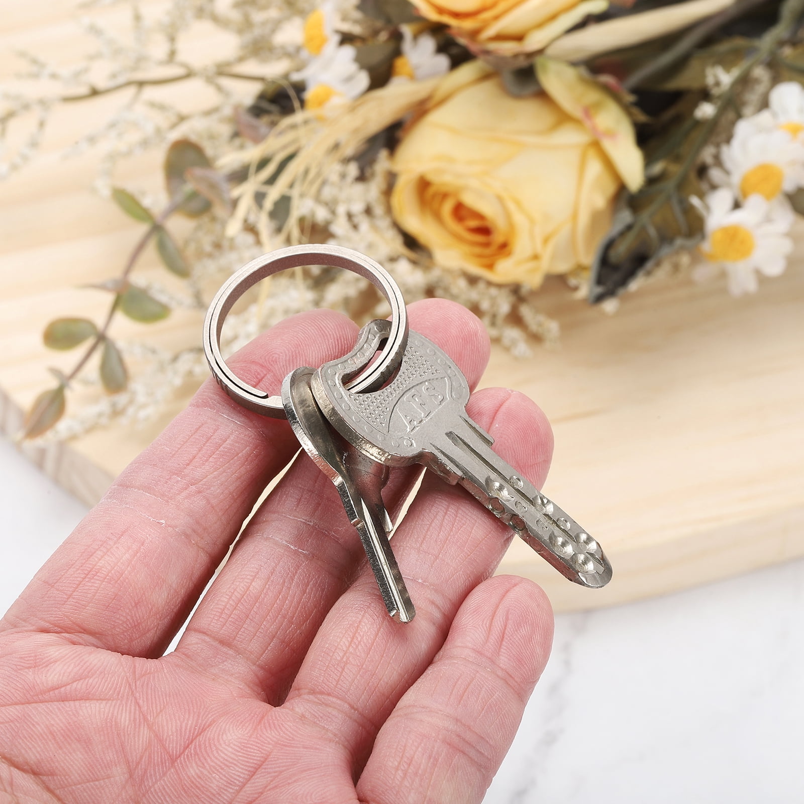 Titanium Keychain Rings 5 Pcs 1-inch Split Side Pushing Key Rings Split Key Ring Circle Assorted for Home Car Office Keys Attachment Key Chain Silver
