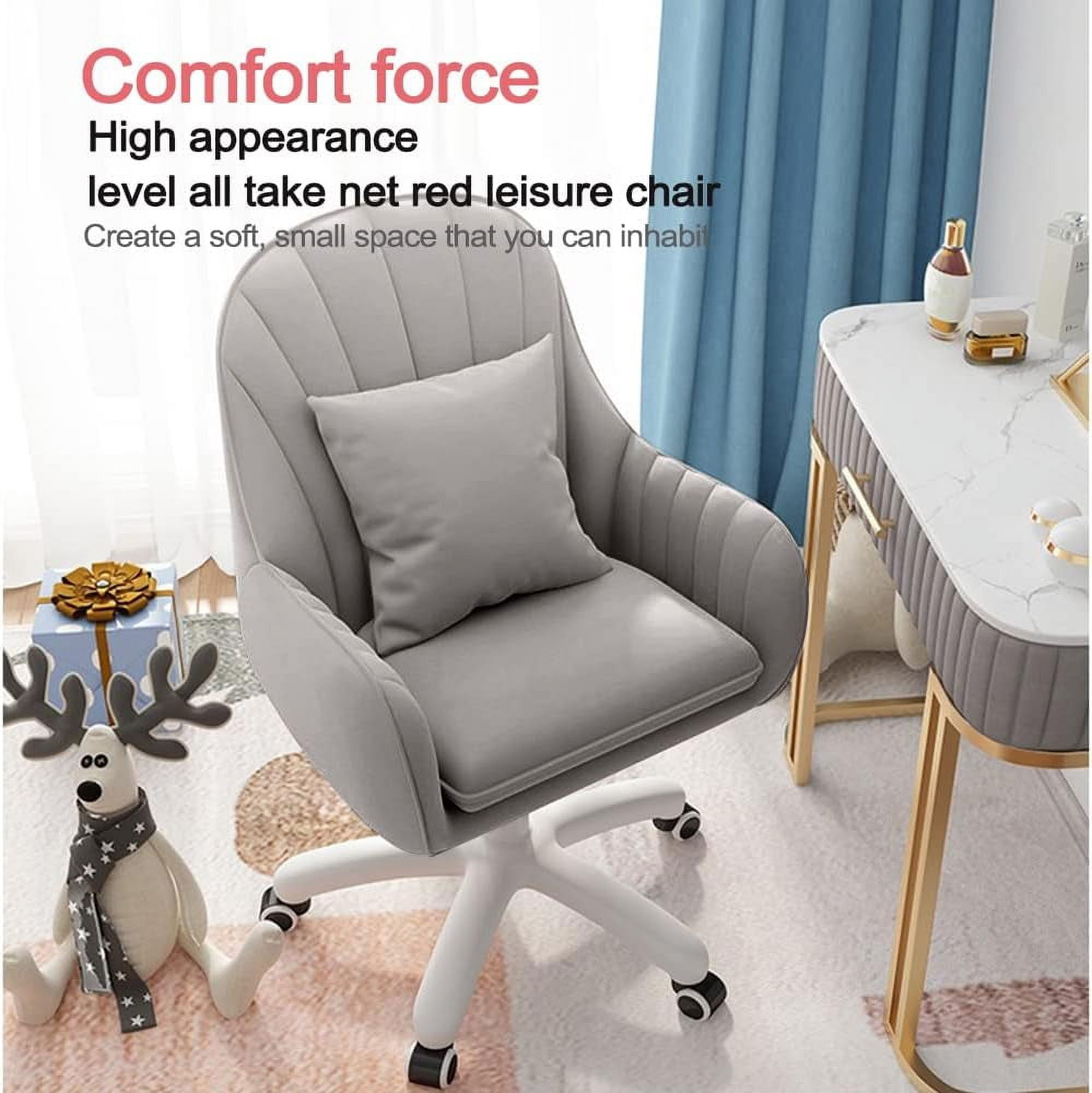 WXJHL Home Office Chair Computer Chair with Mid-Back Upholstered Modern Tufted Computer Task Chair Swivel Height Adjustable Velvet Accent Chair.（Grey）