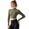 thumbnail image 4 of Ropa de entrenamiento de manga larga con almohadilla para el pecho, otoño e invierno, cuello alto, top deportivo, cintura adelgazante, espalda hueca, ropa de yoga de manga larga para mujer, 4 of 4