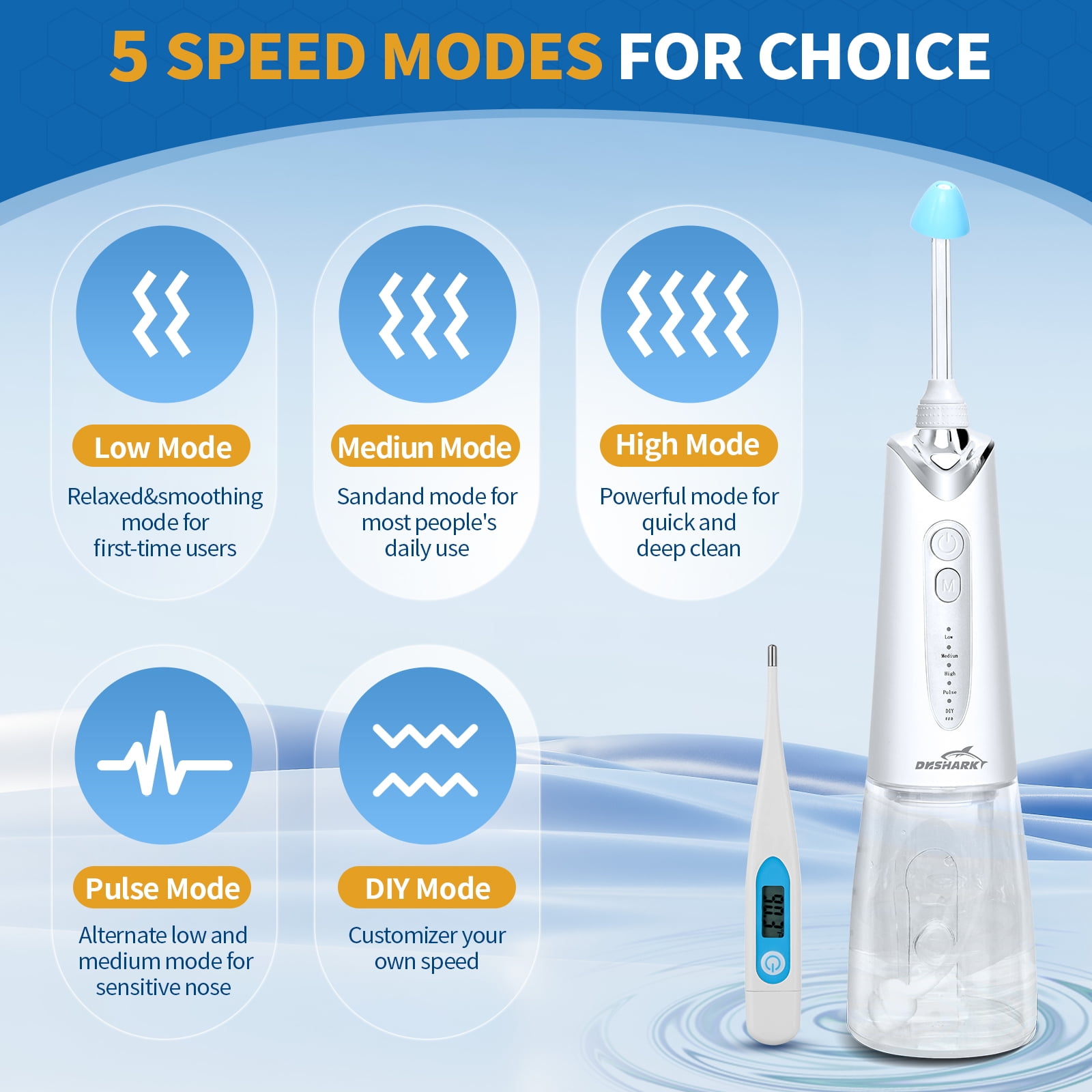 Dr.shark IPX7 Nasal Irrigation Kit, Cordless Electric Sinus Cleaner, 300ml Nasal Rinse Machine for Congestion Relief