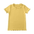 thumbnail image 6 of Toddler Girls solid color short sleeve shirt T Shirts Ruffle Short Sleeve Summer 0-24 Months 2t 3t 4t 5t 6t 7t Pleated Crewneck Casual Tops Tees Blouses Gibobby,7-8 Years,Yellow, 6 of 6