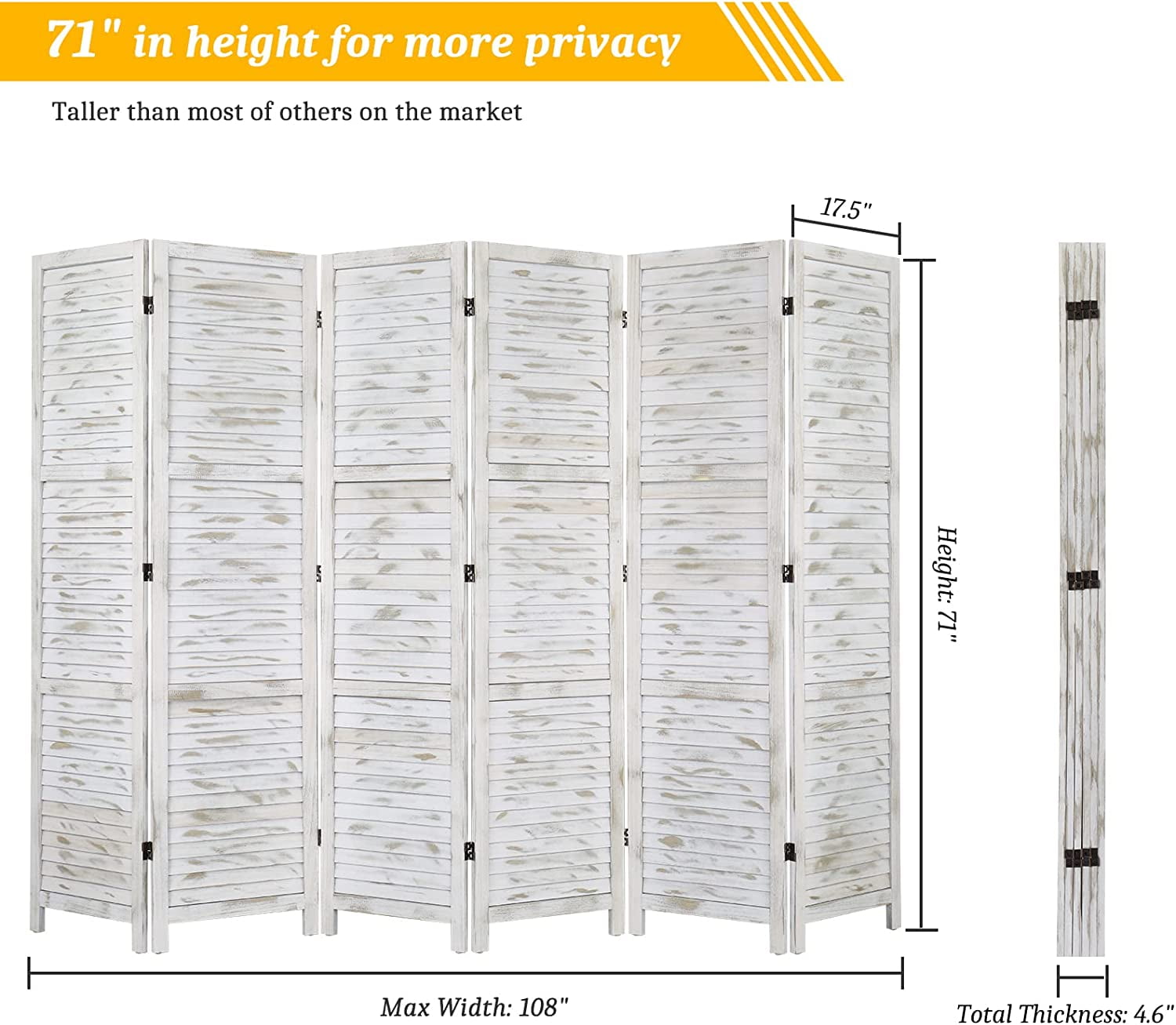 Bonnlo Wood Room Divider Privacy Screen, 5.9 Ft Tall Folding Partition Wall Divider, Freestanding Space Separator