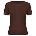 thumbnail image 4 of NAISIBABY Girls Short Sleeve T-Shirt, Stretchy Knit Crewneck Slim Fit Summer Kids Fashion Tee Beige Size 12, 4 of 4