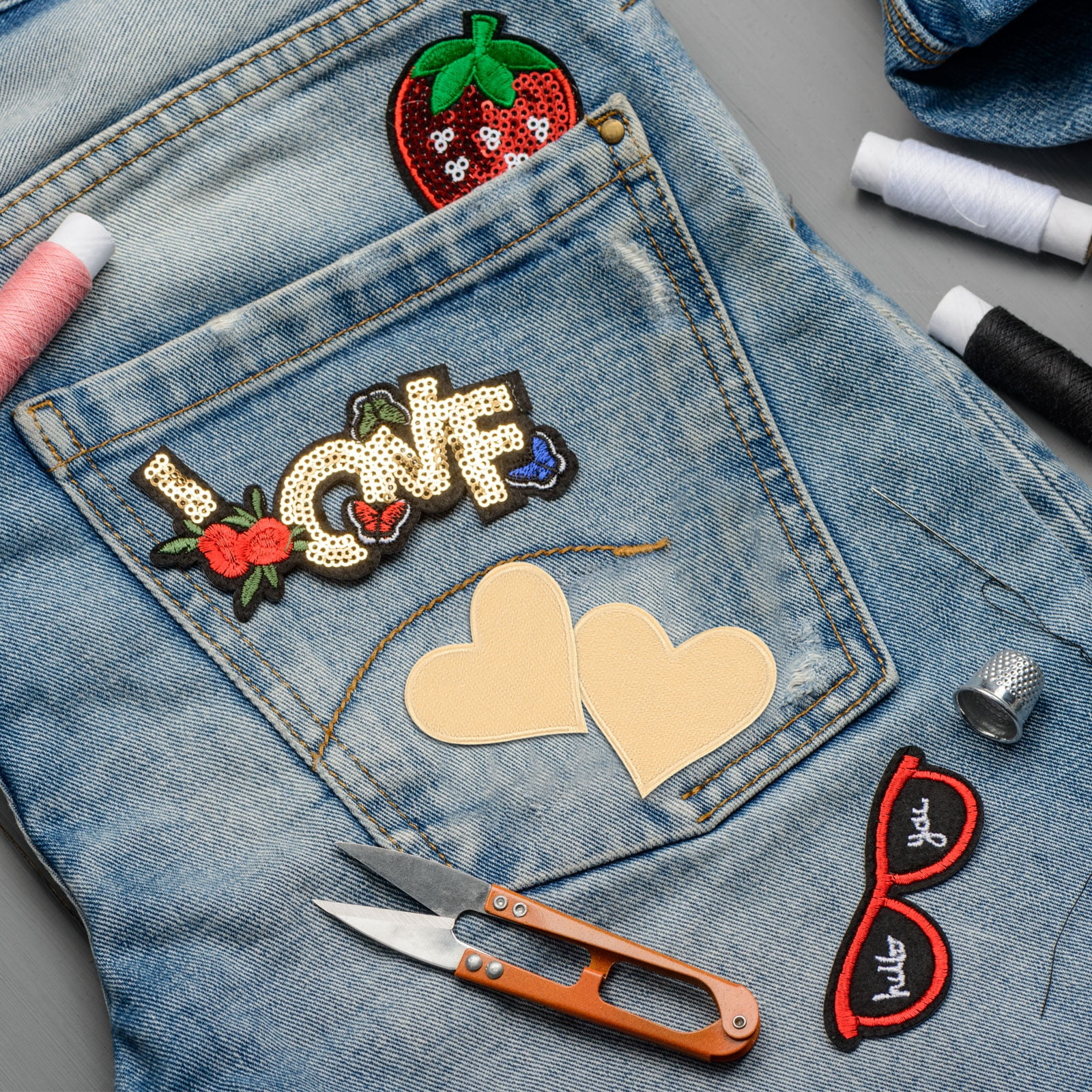 Heart Shaped Iron on Patches 6.8x7cm Embroidered Sew Patches Appliques for Clothing Repair Backpack Shoes Decoration Cream 120Pcs
