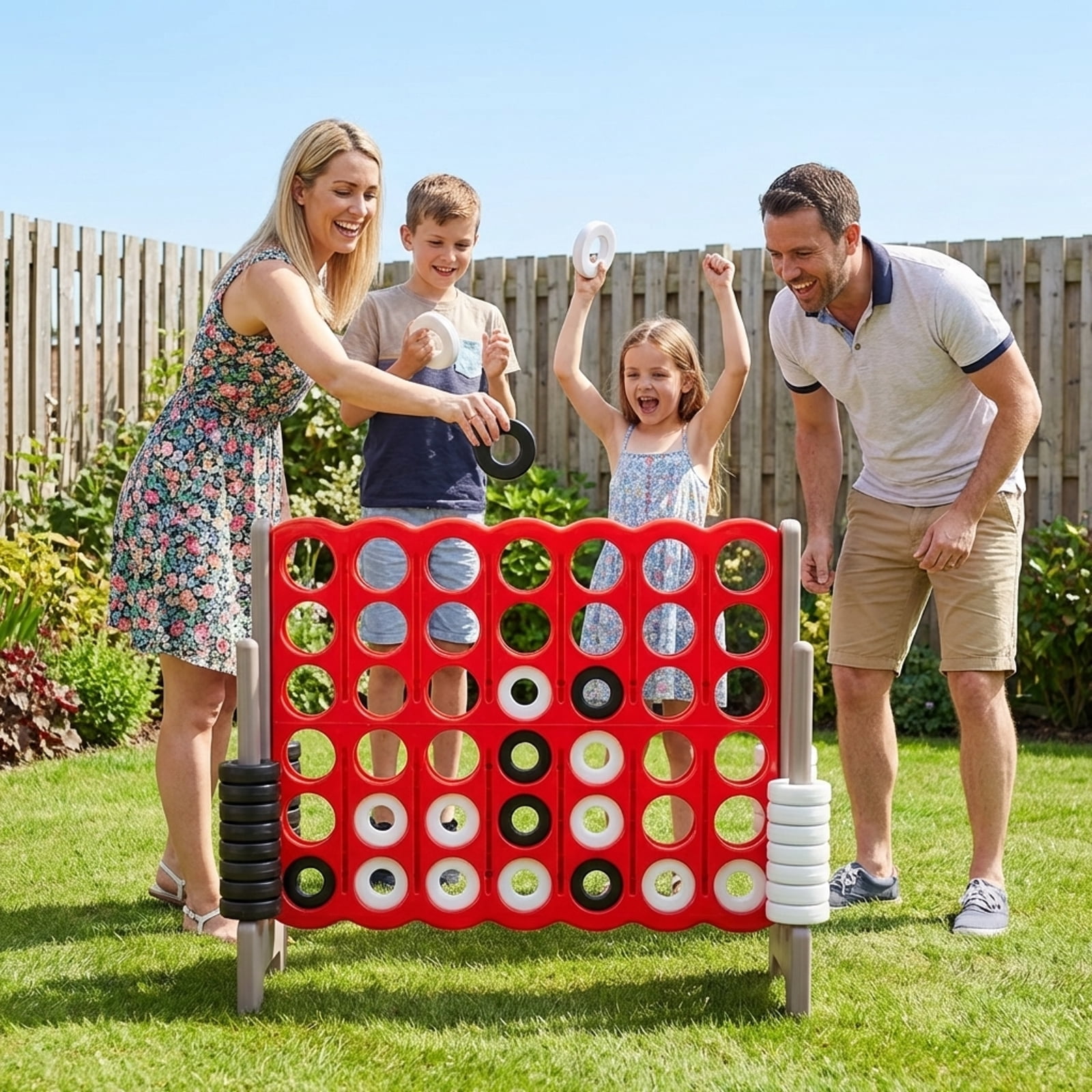 Redsmile 3.5 Feet Tall Jumbo 4 to Score Giant Game Set with 42 Jumbo Rings-Red Multicolor - Outdoor Backyard Lawn Party Game for Kids Adults