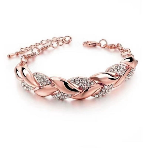 Pulsera ajustable con hojas doradas y diamantes. Joyas europeas y americanas
