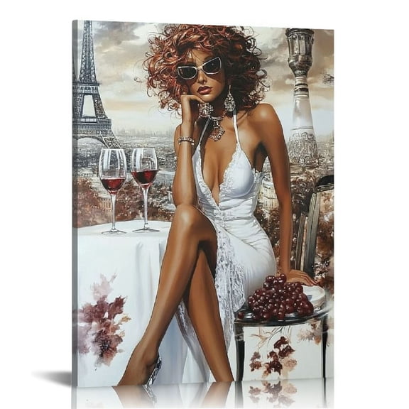 2 Pieces African Wall Art Black Girl Poster Fashion Women Prints Abstract Paris Eiffel Tower Pictures Painting for Girls Room