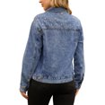 thumbnail image 3 of Chaqueta de mezclilla de manga larga con botones y perlas para mujer Inspire Chic, primavera, tamaño S, azul, 3 of 5