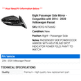 thumbnail image 2 of Right Passenger Side Mirror - Compatible with 2016 - 2020 Volkswagen Passat 2017 2018 2019, 2 of 2